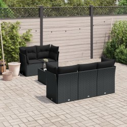 Salon de jardin 6 pcs avec coussins noir résine tressée 509684509684