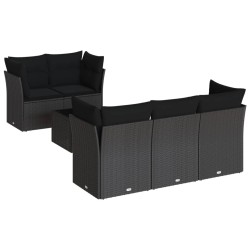Salon de jardin 6 pcs avec coussins noir résine tressée 509684509684