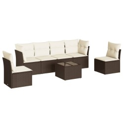 Salon de jardin avec coussins 7 pcs marron résine tressée 509685509685