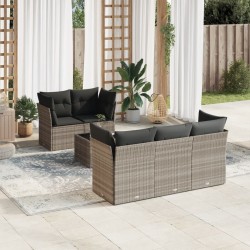 Salon de jardin 6 pcs avec coussins gris clair résine tressée 509691509691