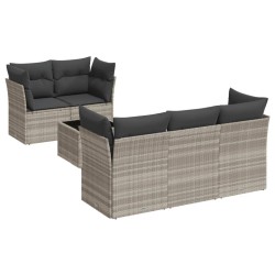 Salon de jardin 6 pcs avec coussins gris clair résine tressée 509691509691