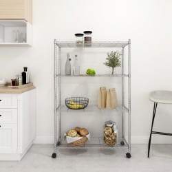 Étagère de rangement 4 niveaux et roues 90x35x142 cm chrome 509720509720