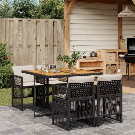 Ensemble à manger de jardin coussins 5pcs Noir Résine tressée 509733509733