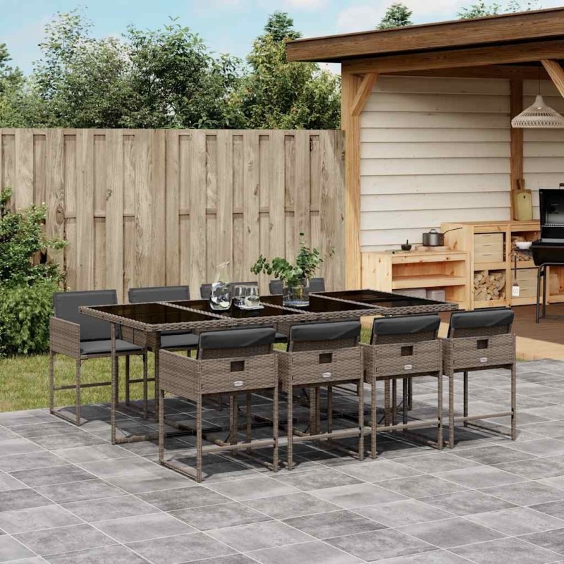 Ensemble à manger de jardin 9 pcs coussins gris résine tressée 509734509734