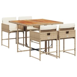 Ensemble à manger de jardin avec coussins 5pcs Beige poly rotin 509735509735