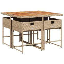 Ensemble à manger de jardin avec coussins 5pcs Beige poly rotin 509735509735