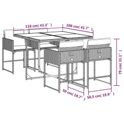 Ensemble à manger de jardin avec coussins 5pcs Beige poly rotin 509735509735