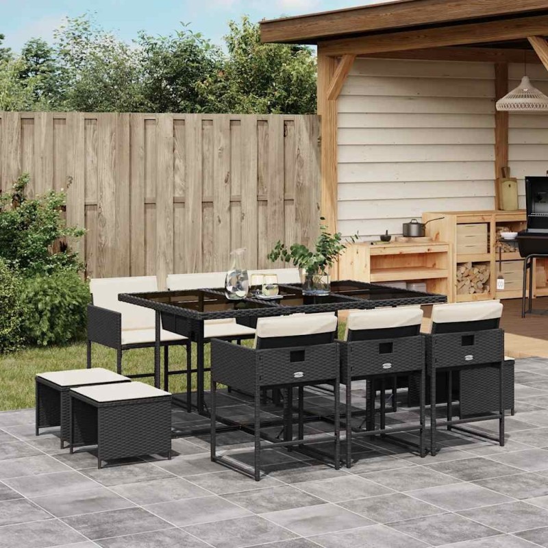 Ensemble à manger de jardin 11 pcs coussins noir résine tressée 509736509736