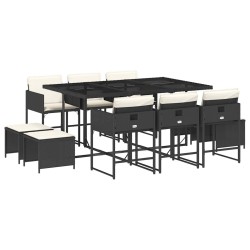 Ensemble à manger de jardin 11 pcs coussins noir résine tressée 509736509736