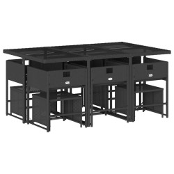 Ensemble à manger de jardin 11 pcs coussins noir résine tressée 509736509736