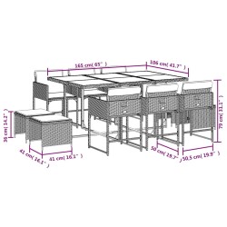 Ensemble à manger de jardin 11 pcs coussins noir résine tressée 509736509736