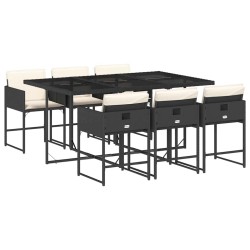 Ensemble à manger de jardin coussins 7pcs Noir Résine tressée 509737509737