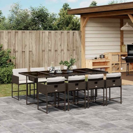 Ensemble à manger de jardin et coussins 9 pcs marron poly rotin 509738509738