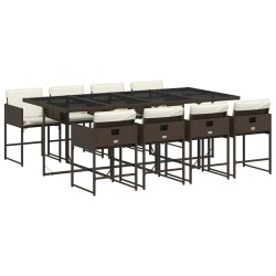 Ensemble à manger de jardin et coussins 9 pcs marron poly rotin 509738509738