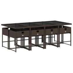 Ensemble à manger de jardin et coussins 9 pcs marron poly rotin 509738509738