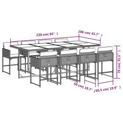 Ensemble à manger de jardin et coussins 9 pcs marron poly rotin 509738509738