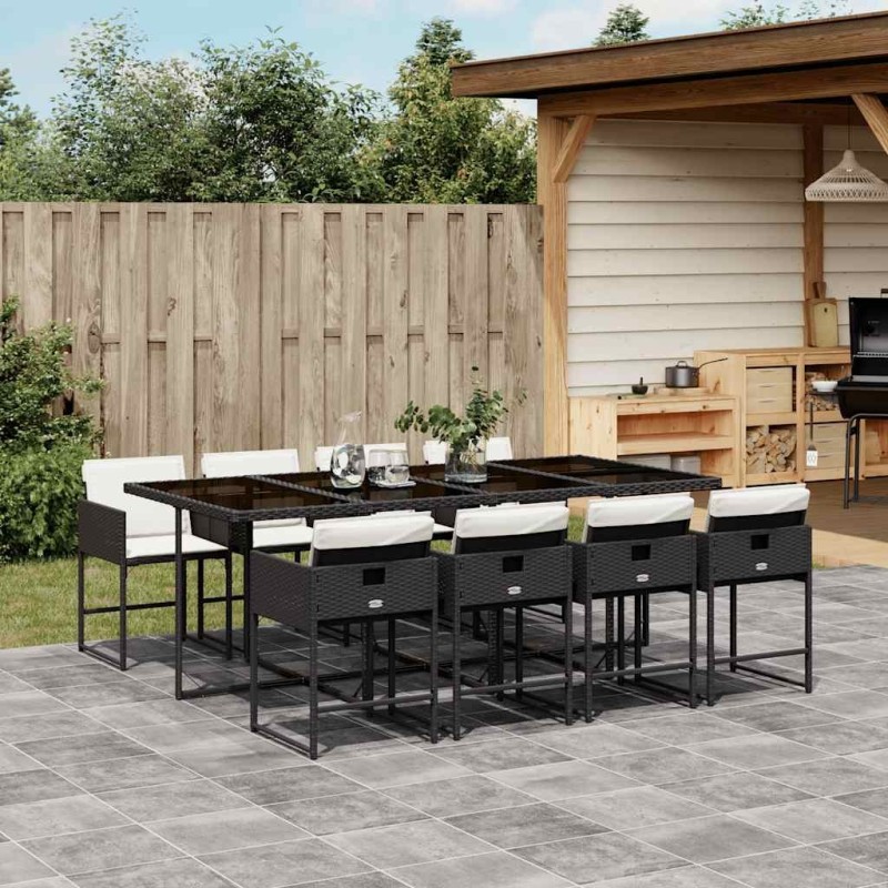 Ensemble à manger de jardin 9pcs coussins noir résine tressée 509739509739