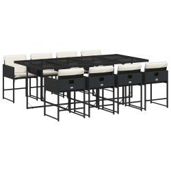 Ensemble à manger de jardin 9pcs coussins noir résine tressée 509739509739