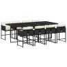 Ensemble à manger de jardin 9pcs coussins noir résine tressée 509739509739