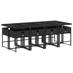 Ensemble à manger de jardin 9pcs coussins noir résine tressée 509739509739