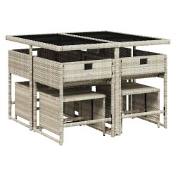 Ensemble à manger de jardin et coussins 9 pcs gris clair rotin 509740509740