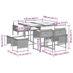 Ensemble à manger de jardin 9pcs coussins noir résine tressée 509742509742