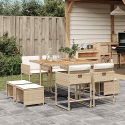 Ensemble à manger de jardin et coussins 9 pcs beige Poly rotin 509743509743