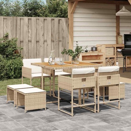 Ensemble à manger de jardin et coussins 9 pcs beige Poly rotin 509743509743