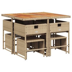Ensemble à manger de jardin et coussins 9 pcs beige Poly rotin 509743509743
