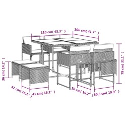 Ensemble à manger de jardin et coussins 9 pcs beige Poly rotin 509743509743