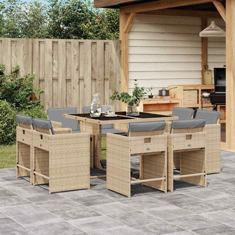 Ensemble à manger de jardin et coussins 9 pcs mélange beige 509744509744