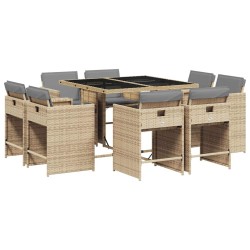 Ensemble à manger de jardin et coussins 9 pcs mélange beige 509744509744
