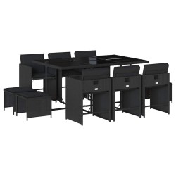 Ensemble à manger de jardin 11 pcs coussins noir résine tressée 509745509745