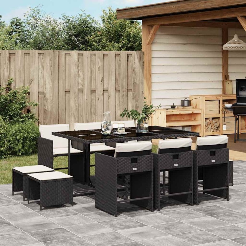 Ensemble à manger de jardin 11 pcs coussins noir résine tressée 509746509746