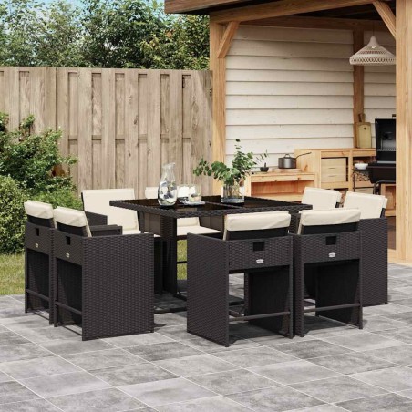 Ensemble à manger de jardin 9pcs coussins noir résine tressée 509749509749