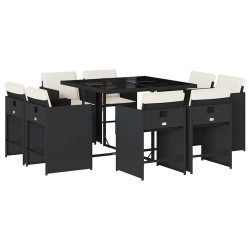 Ensemble à manger de jardin 9pcs coussins noir résine tressée 509749509749