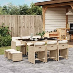 Ensemble à manger de jardin et coussins 11 pcs beige poly rotin 509750509750
