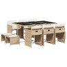 Ensemble à manger de jardin et coussins 11 pcs beige poly rotin 509750509750