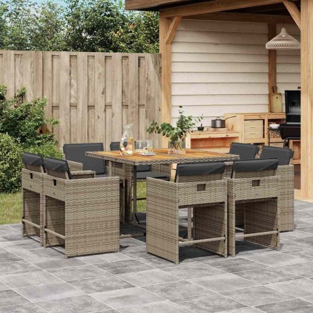 Ensemble à manger de jardin 9 pcs coussins gris résine tressée 509751509751