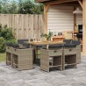 Ensemble à manger de jardin 9 pcs coussins gris résine tressée 509751509751