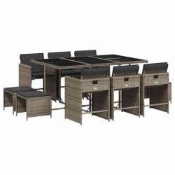 Ensemble à manger de jardin 11pcs avec coussins gris poly rotin 509752509752