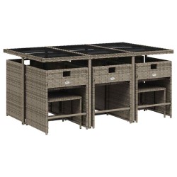 Ensemble à manger de jardin 11pcs avec coussins gris poly rotin 509752509752