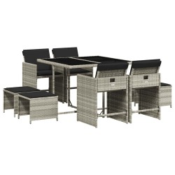 Ensemble à manger de jardin et coussins 9 pcs gris clair rotin 509753509753