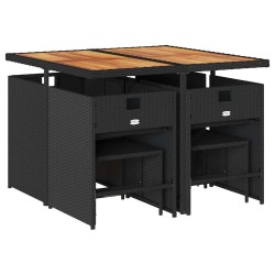 Ensemble à manger de jardin 9pcs coussins noir résine tressée 509755509755