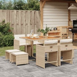 Ensemble à manger de jardin et coussins 9 pcs beige Poly rotin 509756509756