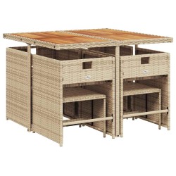 Ensemble à manger de jardin et coussins 9 pcs beige Poly rotin 509756509756