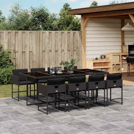 Ensemble à manger de jardin 9pcs coussins noir résine tressée 509757509757
