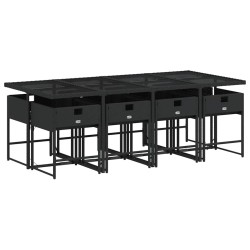 Ensemble à manger de jardin 9pcs coussins noir résine tressée 509757509757