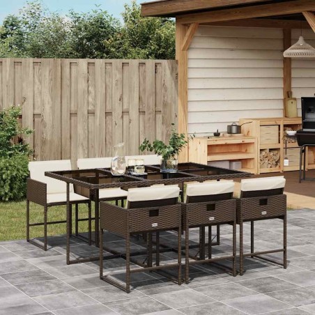 Ensemble à manger de jardin et coussins 7 pcs marron rotin 509758509758