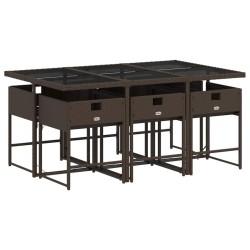Ensemble à manger de jardin et coussins 7 pcs marron rotin 509758509758